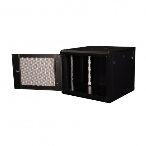 Шкаф 19" телекоммуникационный настенный, 9U 501x600х600 мм, дверь перфорация, черный